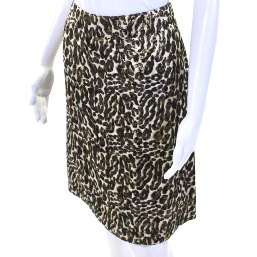 Tory Burch Silk Leopard Print Metallic Pencil Skirt Size 6